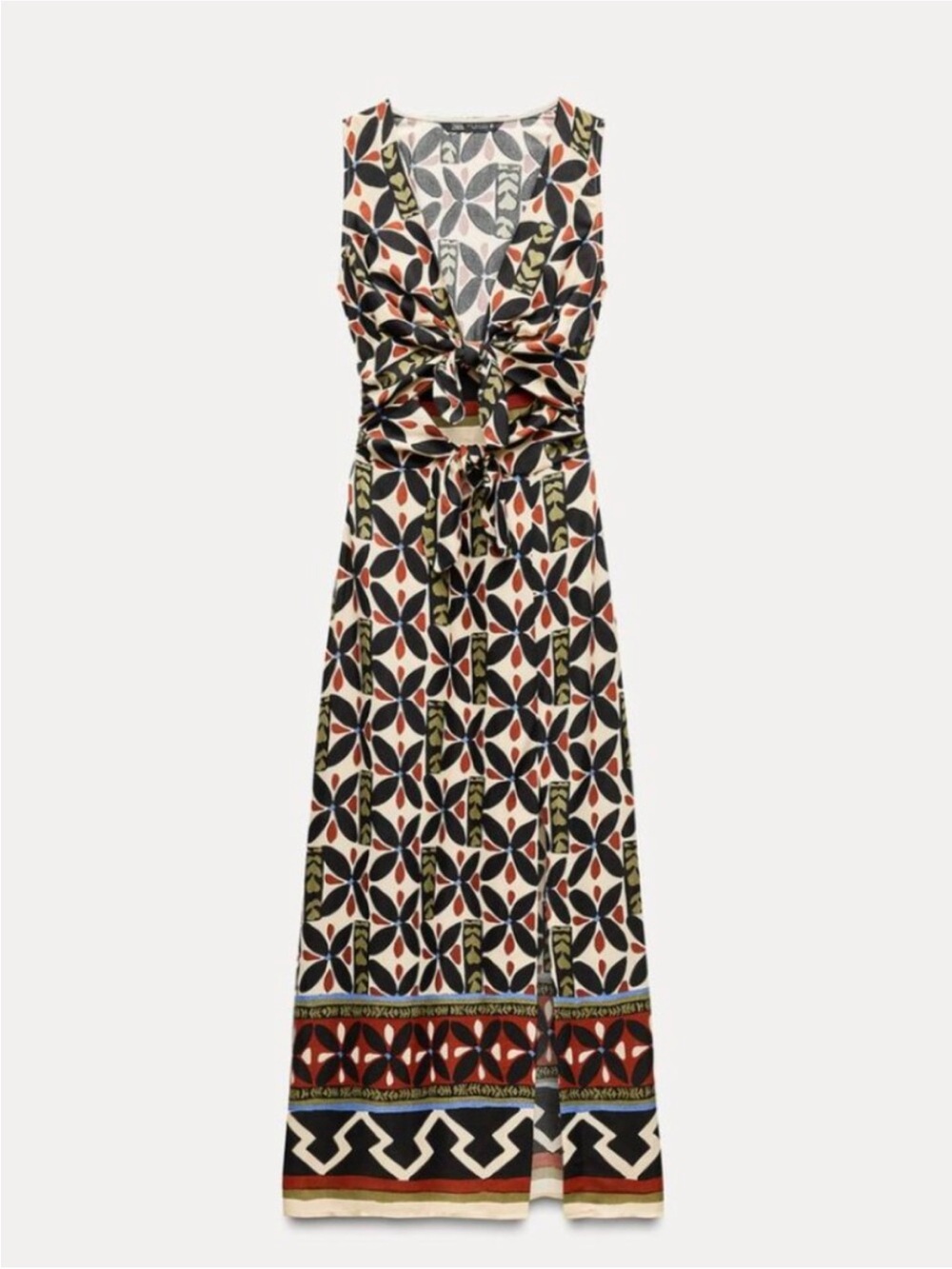 Zara Printed Cut Out Midi Dress